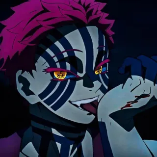 💜 Akaza Demon Slayer アニメ, 鬼, 猗窩座, 血, 牙, 上弦の参, 鬼滅の刃 telegram sticker