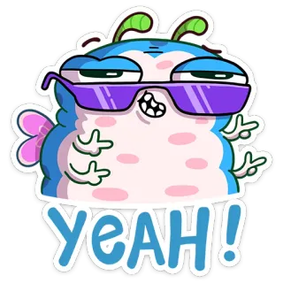 😎 YEAH! cartoon, monster, glasses, positive, fun, yeah telegram sticker
