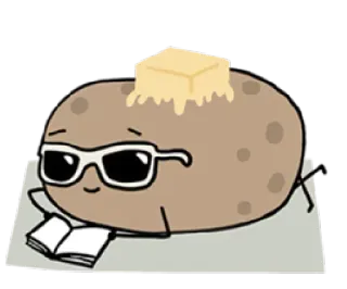 😎 potato, butter, reading, sunglasses, relaxing, cartoon, food telegram sticker