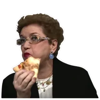 🐻 woman, pizza, eating, food, person, glasses, snack whatsapp sticker