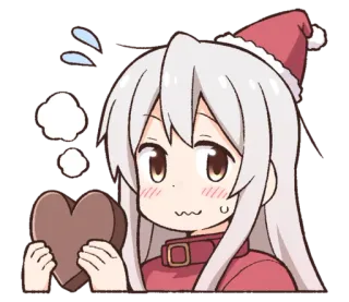 💝 Anime, Dibujos animados, Lindo, Chica, Navidad, Chocolate, Gorro de Papá Noel, Kawaii telegram sticker