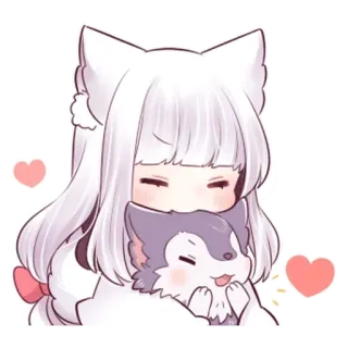 🐺 anime, kawaii, cute, girl, hearts, hug, husky, sticker telegram sticker