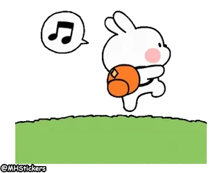 🏃♂️ coelho, desenho animado, mochila, nota musical, andando, feliz, fofo whatsapp sticker