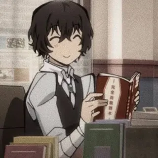🖤 Osamu Dazai Bungo Stray Dogs Anime, Książka, Dazai, Bungo Stray Dogs, Czytanie, Uśmiech telegram sticker