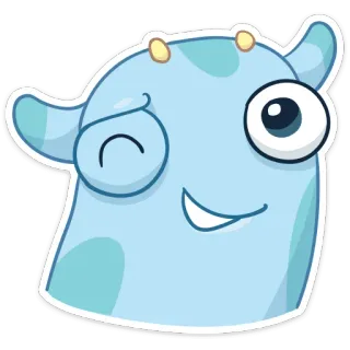 😉 mostro, cartone animato, carino, personaggio, blu, occhiolino telegram sticker