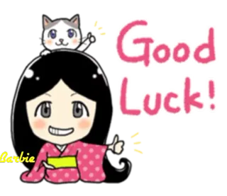 👍 Good Luck! may mắn, mèo, cô gái, kimono, anime telegram sticker