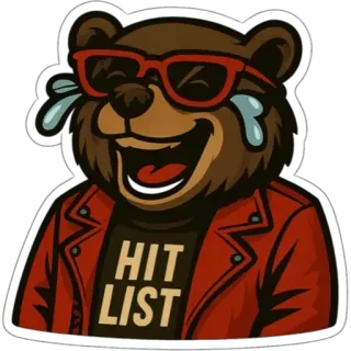 🤣 HIT LIST Bär, Abschussliste, lachen, Cartoon, Sticker, Tier, Sonnenbrille whatsapp sticker