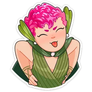😛 การ์ตูน, สติกเกอร์, ผมสีชมพู, ลิ้น, ผู้หญิง, ศิลปะ telegram sticker