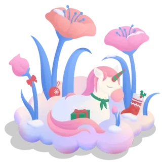 🌳 unicorn, flowers, christmas, cloud, gift, holiday, cute, sticker telegram sticker