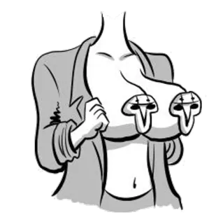 😳 イラスト, 漫画, 女性, 胴体, スーツ, ヌード, ファッション telegram sticker