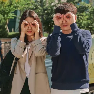 🤪 binoculars, couple, friends, looking, fun telegram sticker