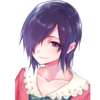☺️ Anime, Garota, Cabelo curto, Olhos roxos, Sorrindo, Vestido vermelho, Desenho animado, Fofa telegram sticker