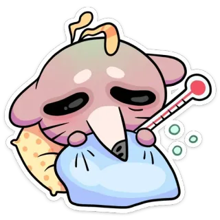 🤒 sick, illness, thermometer, cartoon, tired, cold, flu, mouse whatsapp sticker