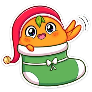 👋 noël, orange, chaussette, fêtes, mignon, dessin animé, festif telegram sticker