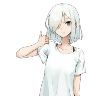 👍 anime, ragazza, pollice in su, capelli bianchi, camicia bianca telegram sticker