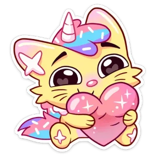 ❤️ Katze, Einhorn, Herz, süß, kawaii, Cartoon whatsapp sticker