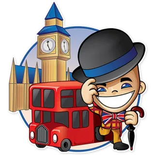 🇬🇧 London, England, Big Ben, bus, cartoon, travel telegram sticker
