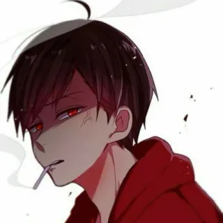 🚬 anime, hút thuốc, thuốc lá, mắt đỏ, tối, áo hoodie, con trai whatsapp sticker