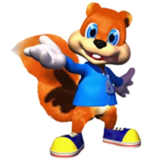😄 Conker Conker's Bad Fur Day conker, squirrel, video game, nintendo 64, cartoon character, retro game, mascot, orange telegram sticker