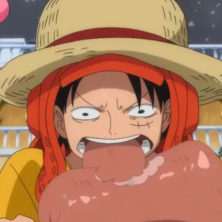 😜 Monkey D. Luffy One Piece Anime, One Piece, Monkey D. Luffy, Manger, Dessin animé, Pirate, Chapeau de paille telegram sticker