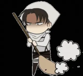๐ก Levi Ackerman Attack on Titan anime, soldier, broom, cleaning, serious telegram sticker