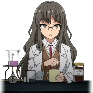🤓 Mai Sakurajima Rascal Does Not Dream of Bunny Girl Senpai Anime, Ragazza, Occhiali, Laboratorio, Scienza, Beuta telegram sticker