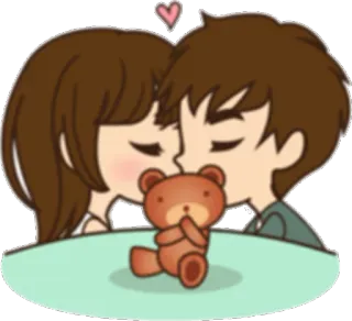 💏 couple, kiss, love, teddy bear, romance, cartoon whatsapp sticker