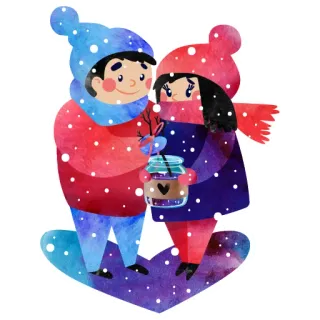👬 inverno, coppia, amore, neve, cappello, sciarpa, acquerello, barattolo telegram sticker