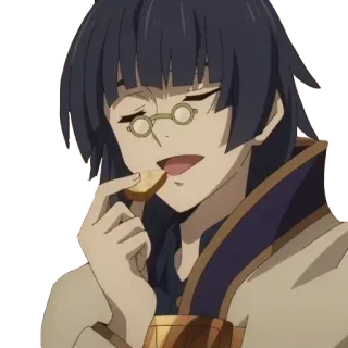 😋 anime, character, man, food, glasses, eating telegram sticker