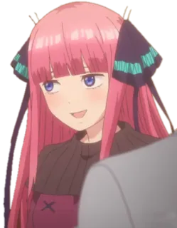 😅 Nino Nakano The Quintessential Quintuplets Anime, Gadis, rambut pink, tersenyum, Nino, Nakano whatsapp sticker