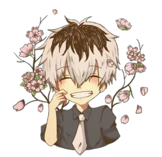 😁 Anime, Chico, Sonrisa, Flores, Lindo, Kawaii telegram sticker