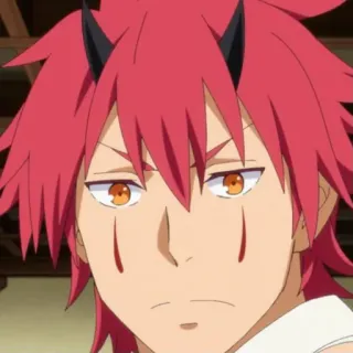 🥰 Benimaru That Time I Got Reincarnated as a Slime Anime, Benimaru, Démon, cheveux rouges, cornes, Isekai telegram sticker