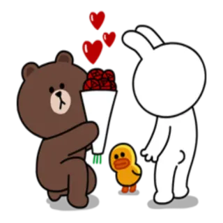 💐 медведь, кролик, утка, цветы, любовь, мультфильм whatsapp sticker
