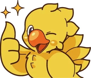 👍 Chocobo Final Fantasy โชโคโบะ, ไฟนอลแฟนตาซี, วิดีโอเกม, นก, สีเหลือง, ยกนิ้วโป้ง telegram sticker