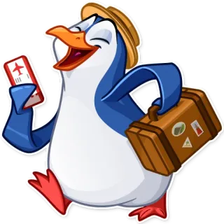 ✈️ Pinguin, Reisen, Koffer, Hut, Ticket, Cartoon telegram sticker