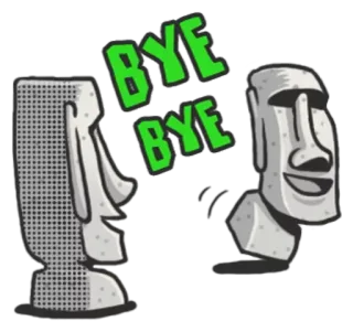 🐷 BYE BYE Moai, Paaseiland, Steenhoofd, Standbeeld, Doei, Tot ziens whatsapp sticker
