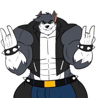 😎 antropomorfo, lupo, rock, gesto, animale, furry telegram sticker