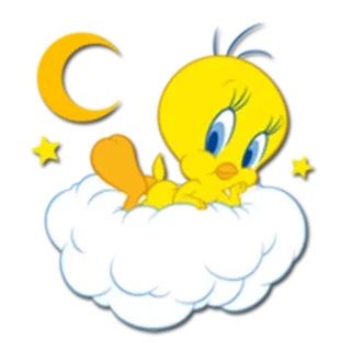 🌙 Tweety Bird Tweety Bird, kreskówka, ptak, chmura, gwiazdy, księżyc telegram sticker