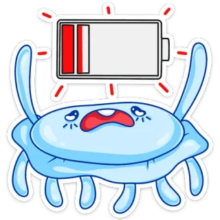 😡 cangrejo, batería, batería baja, triste, dibujos animados, pegatina whatsapp sticker