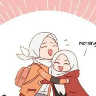 😄 morning hijab, muslim, kartun, pagi, persahabatan telegram sticker