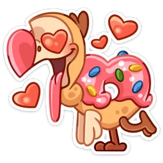 😍 dodo, uccello, donut, cuore, cartone animato, amore, dolce, carino whatsapp sticker