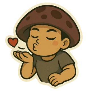 😘 champignon, garçon, amour, baiser, mignon, dessin animé, autocollant telegram sticker