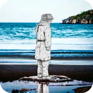 🏖 plaża, ocean, wybrzeże, osoba, rysunek, natura telegram sticker