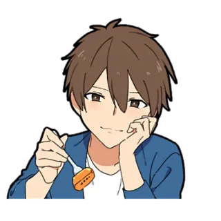 🤤 Аниме, Парень, Еда, Мультфильм, Наклейка telegram sticker