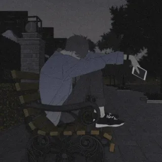 💱 smutny, samotny, anime, ławka, sam, przygnębiony, noc telegram sticker