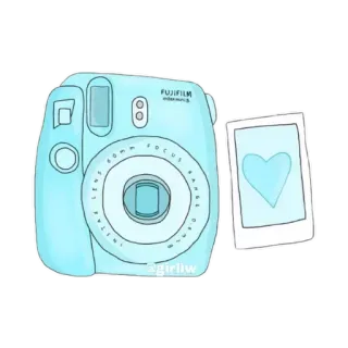 🔮 girlw kamera, polaroid, blau, herz, sofortbildkamera, fotografie telegram sticker