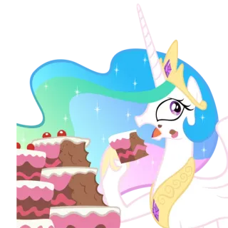 🍰 Princess Celestia My Little Pony Pony, Cartone animato, Principessa, Celestia, Mangiare, Torta, Dolce telegram sticker