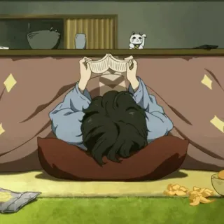 💞 lettura, anime, interno, kotatsu, accogliente, libro, persona telegram sticker