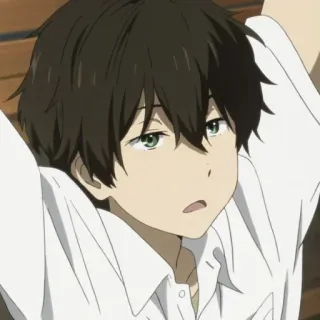 🖤 Houtarou Oreki Hyouka Anime, Garçon, Détendu, Pensif, Yeux verts, Cheveux foncés telegram sticker