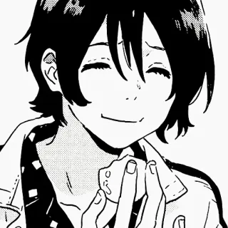 🌼 Anime, Manga, Charakter, Lächeln, Illustration, Schwarzweiß telegram sticker